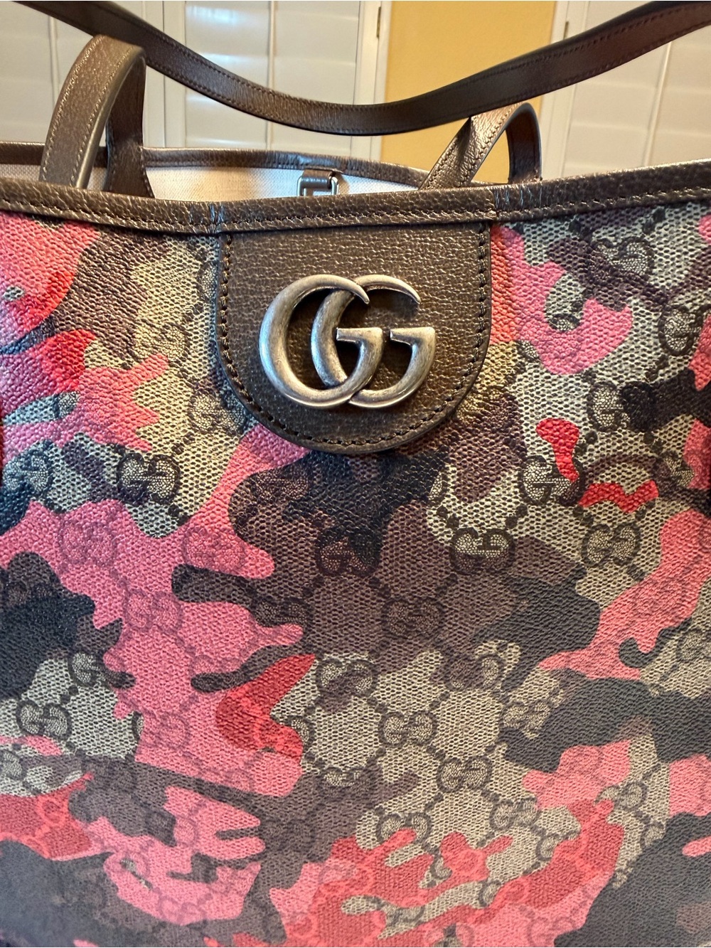 New Authentic Gucci GG Supreme Logo Floral Tote Large and Pouch Pink Brown - Picture 5 of 16